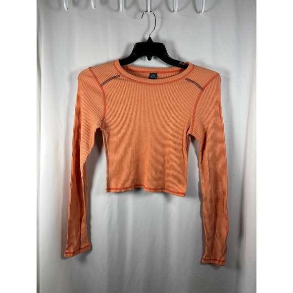 wild fable Tops - Wild Fable Orange Ribbed Long Sleeve Crop Top Contrast Stitching Womens Small S